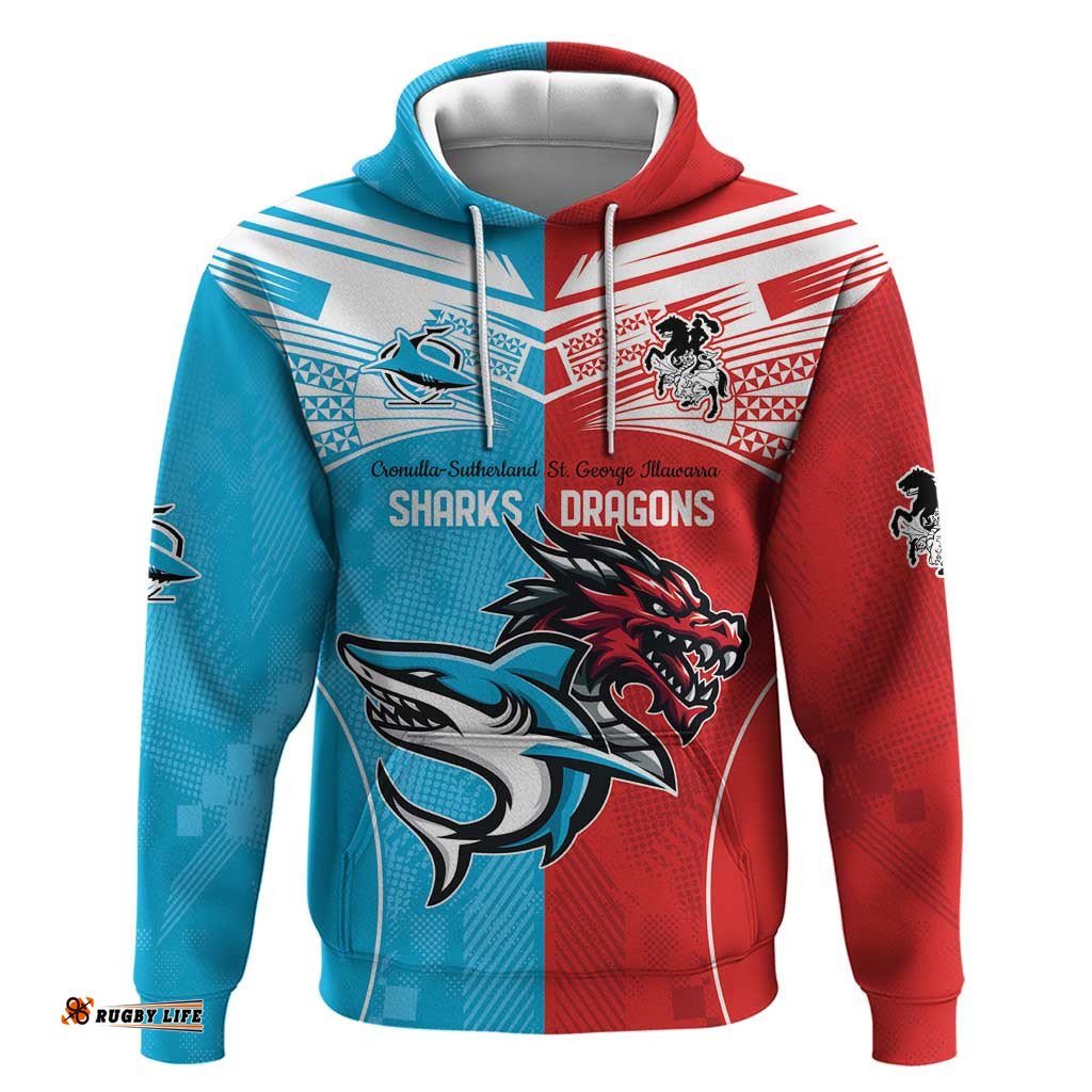 custom sharks dragons rugby hoodie with sporty style