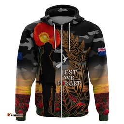 new zealand anzac day hoodie lest we forget silver fern with camouflage