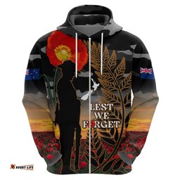 new zealand anzac day hoodie lest we forget silver fern with camouflage