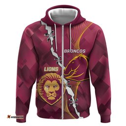 personalised lions football and broncos rugby hoodie sporty version