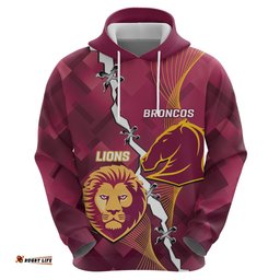 personalised lions football and broncos rugby hoodie sporty version
