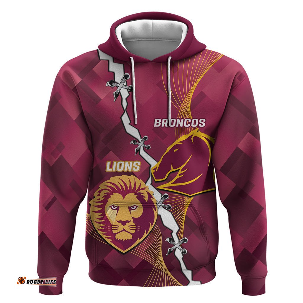 personalised lions football and broncos rugby hoodie sporty version