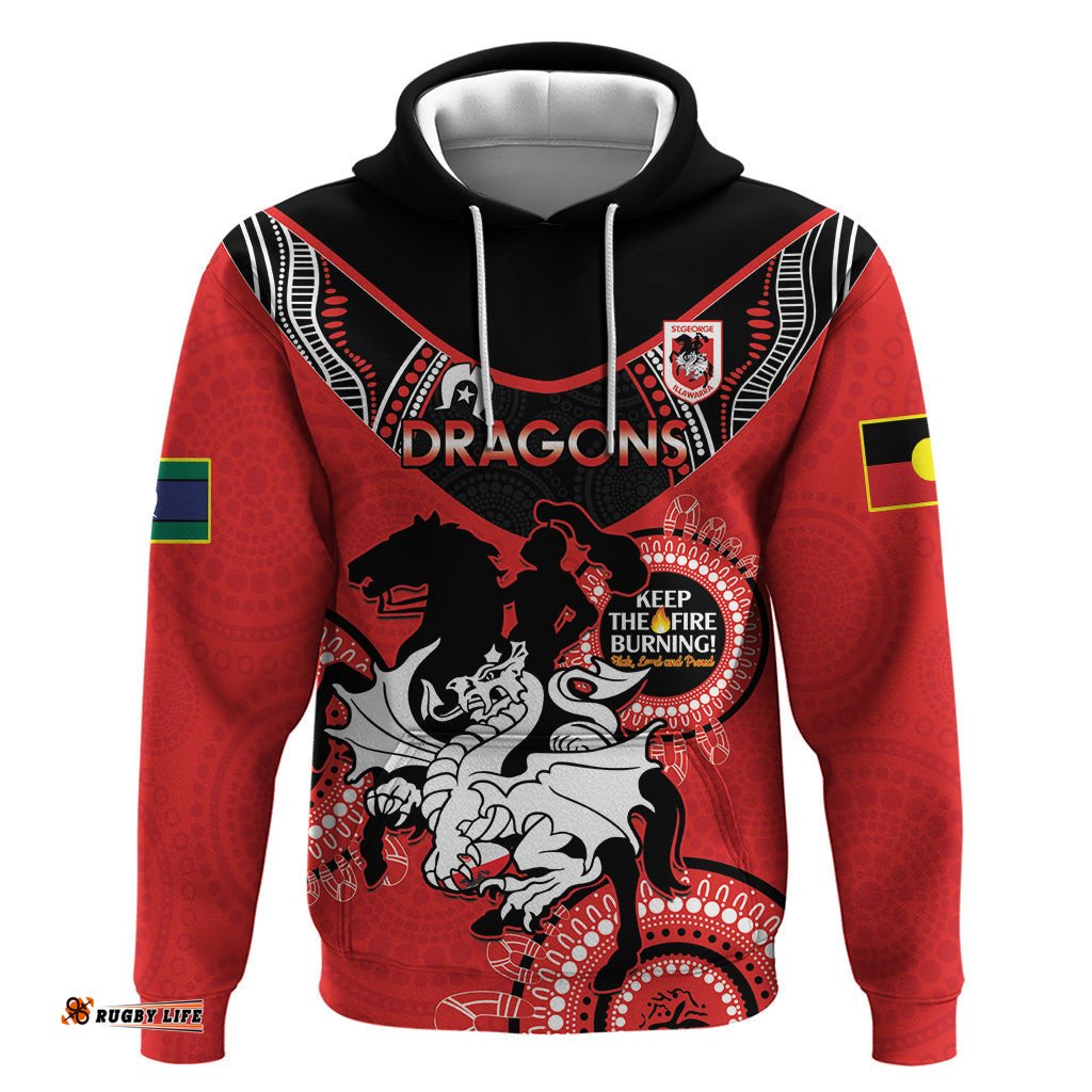 custom nrl dragons naidoc week hoodie keep the fire burning indigenous art