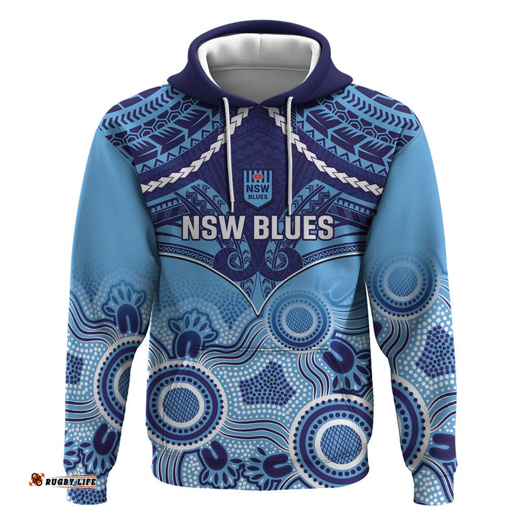 custom nsw blues rugby hoodie aboriginal mix polynesian pattern
