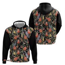 australia black cockatoo and banksia flowers hoodie