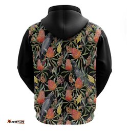 australia black cockatoo and banksia flowers hoodie