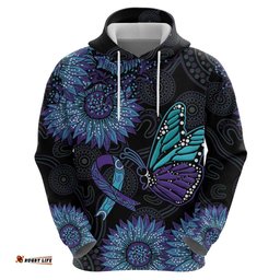 australia indigenous hoodie teal & purple sunflower aboriginal arts