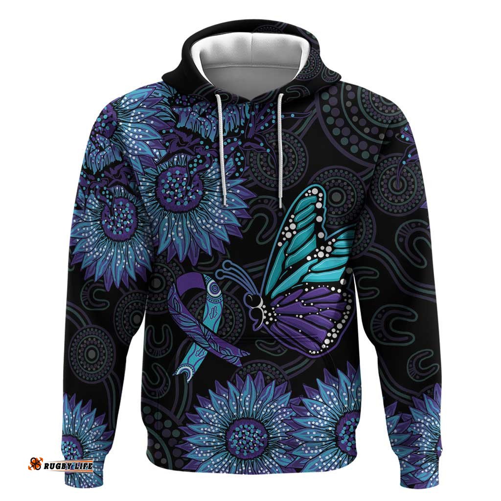 australia indigenous hoodie teal & purple sunflower aboriginal arts