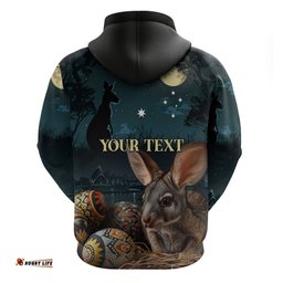 australia easter 2024 hoodie bunny with aboriginal eggs at starry night