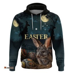 australia easter 2024 hoodie bunny with aboriginal eggs at starry night