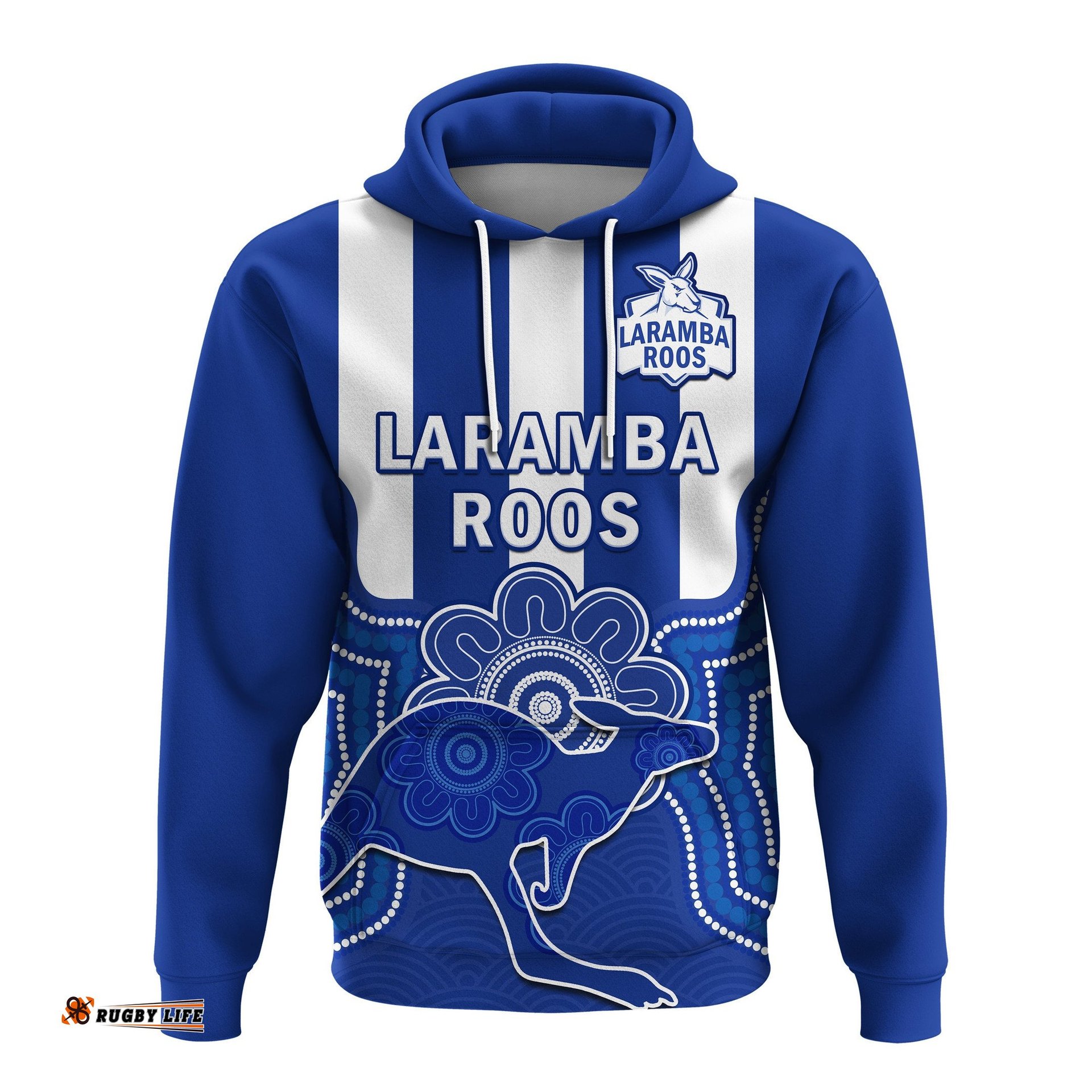 custom text and number laramba football hoodie roos aboriginal art