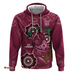 custom queensland maroons rugby hoodie 2024 koala mix aboriginal art