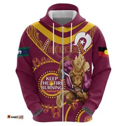 custom nrl broncos naidoc week hoodie keep the fire burning indigenous art