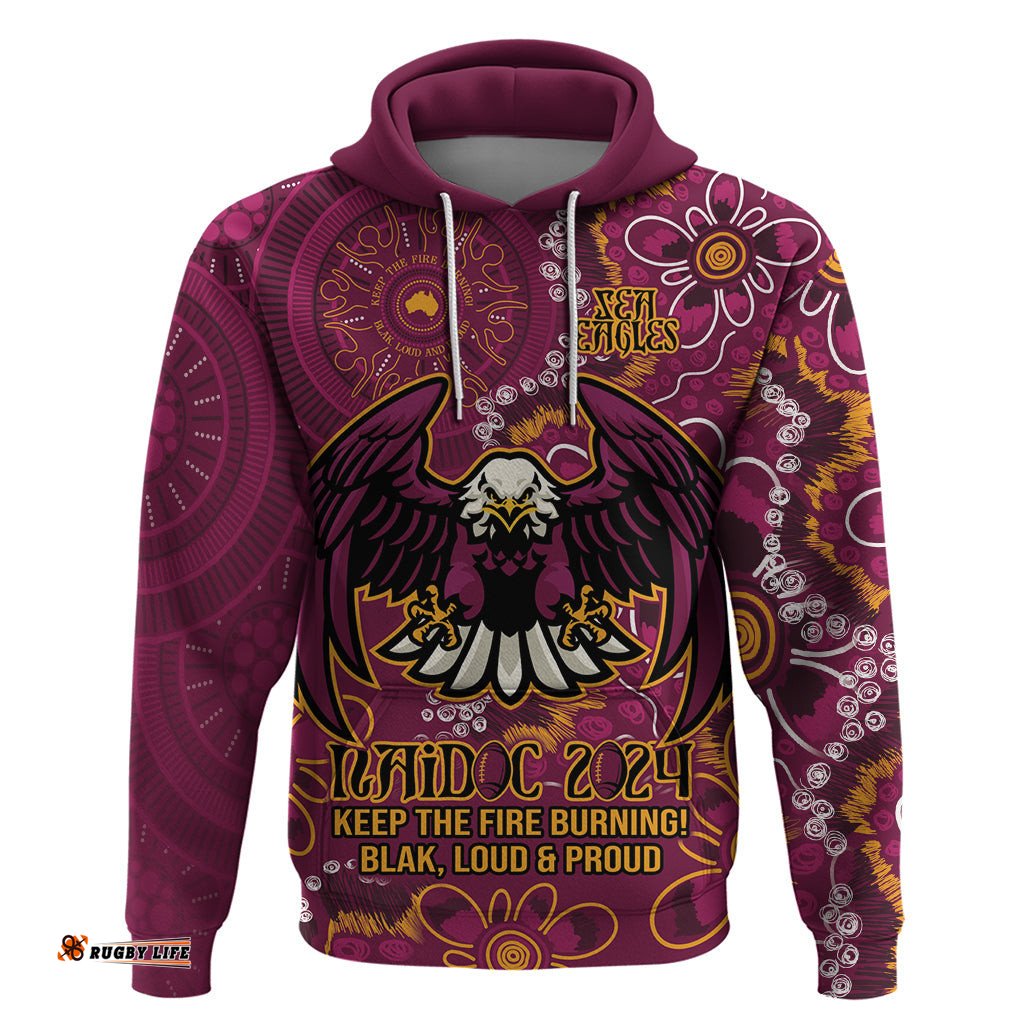 personalised sea eagles naidoc week 2024 hoodie aboriginal fire burning sparks