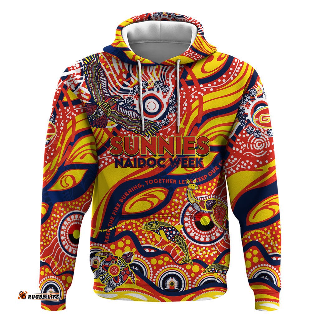 custom naidoc week 2024 sunnies hoodie aboriginal animals keep the fire burning dt02