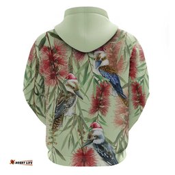 australia christmas hoodie kookaburra santa on callistemon pastel