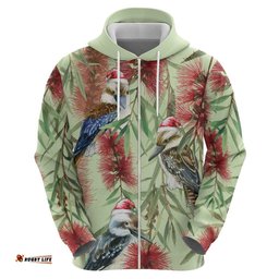 australia christmas hoodie kookaburra santa on callistemon pastel