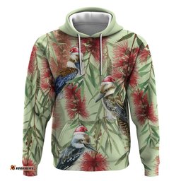 australia christmas hoodie kookaburra santa on callistemon pastel