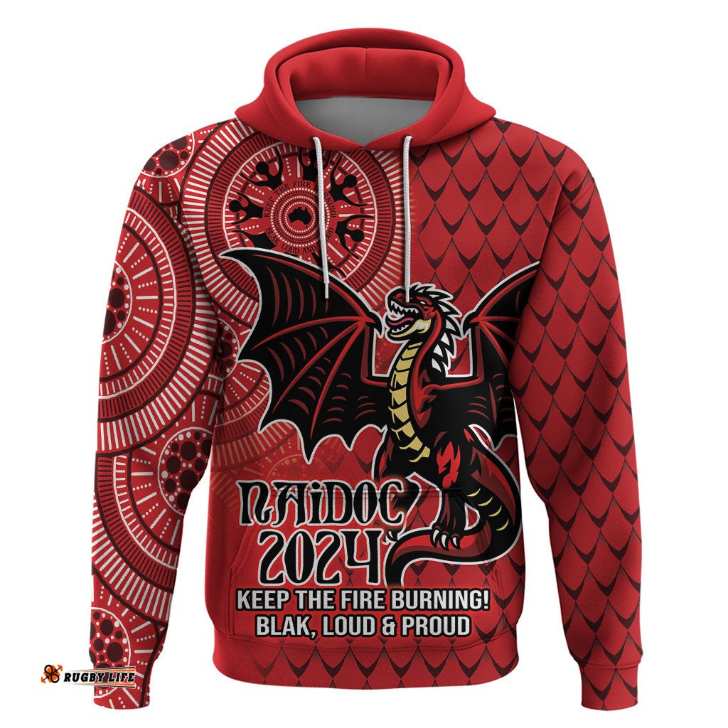 personalised dragons naidoc week 2024 hoodie aboriginal fire burning sparks