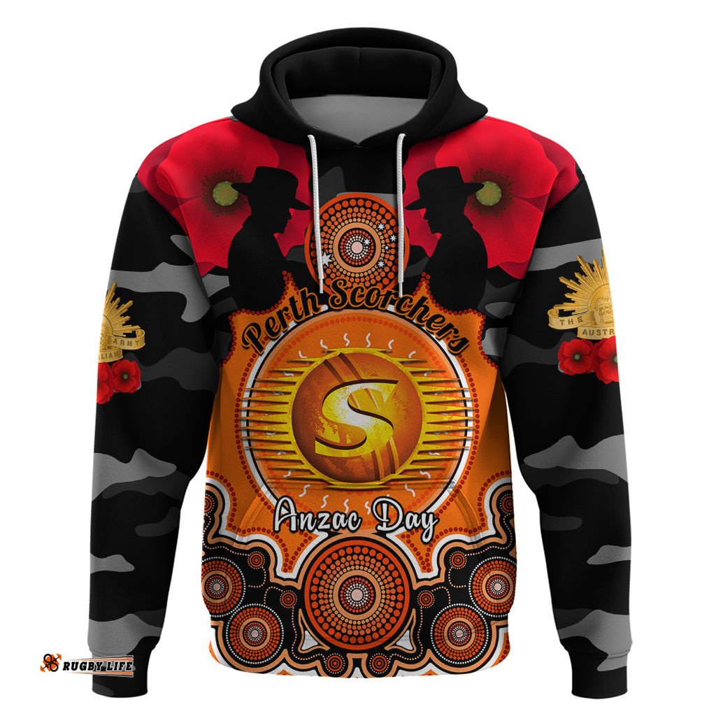 perth scorchers anzac 2024 hoodie lest we forget poppy mix camouflage