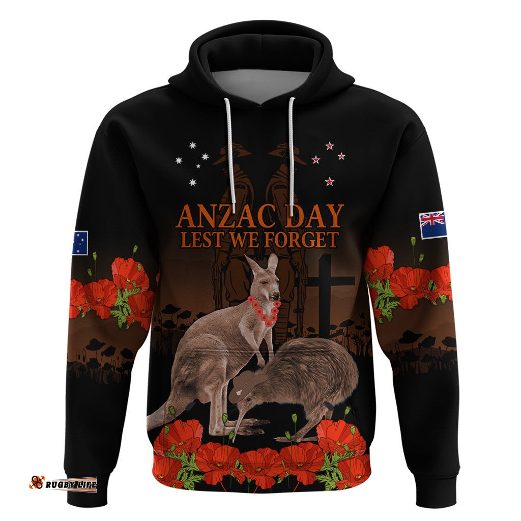 kangaroo and kiwi bird anzac day custom hoodie soldier style