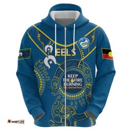 custom nrl eels naidoc week hoodie keep the fire burning indigenous art