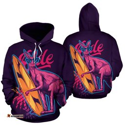 Hoodie Kangaroo Hoodie Surfing Neon Light Unisex