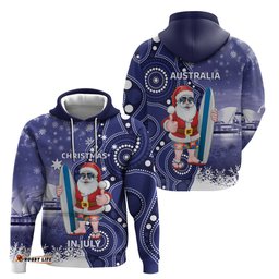 christmas in july australia hoodie santa surfboard sydney opera house blue