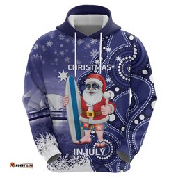 christmas in july australia hoodie santa surfboard sydney opera house blue