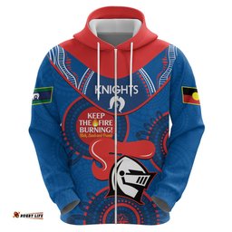 custom nrl knights naidoc week hoodie keep the fire burning indigenous art