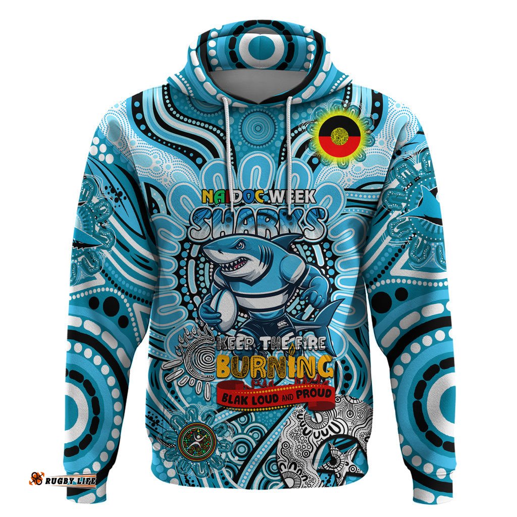 custom naidoc week 2024 sharks hoodie mascot rugby dt02