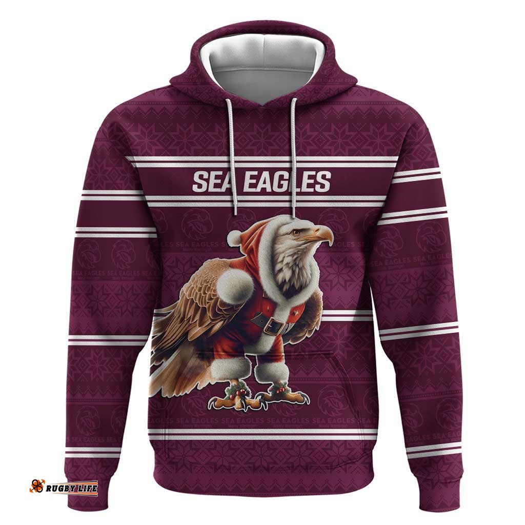 nrl manly warringah christmas personalised hoodie with sea eagles mascot
