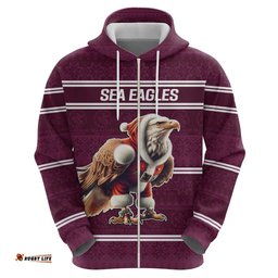nrl manly warringah christmas personalised hoodie with sea eagles mascot
