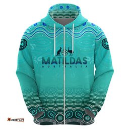 personalised australia matildas hoodie tillies aboriginal simple turquoise dt02