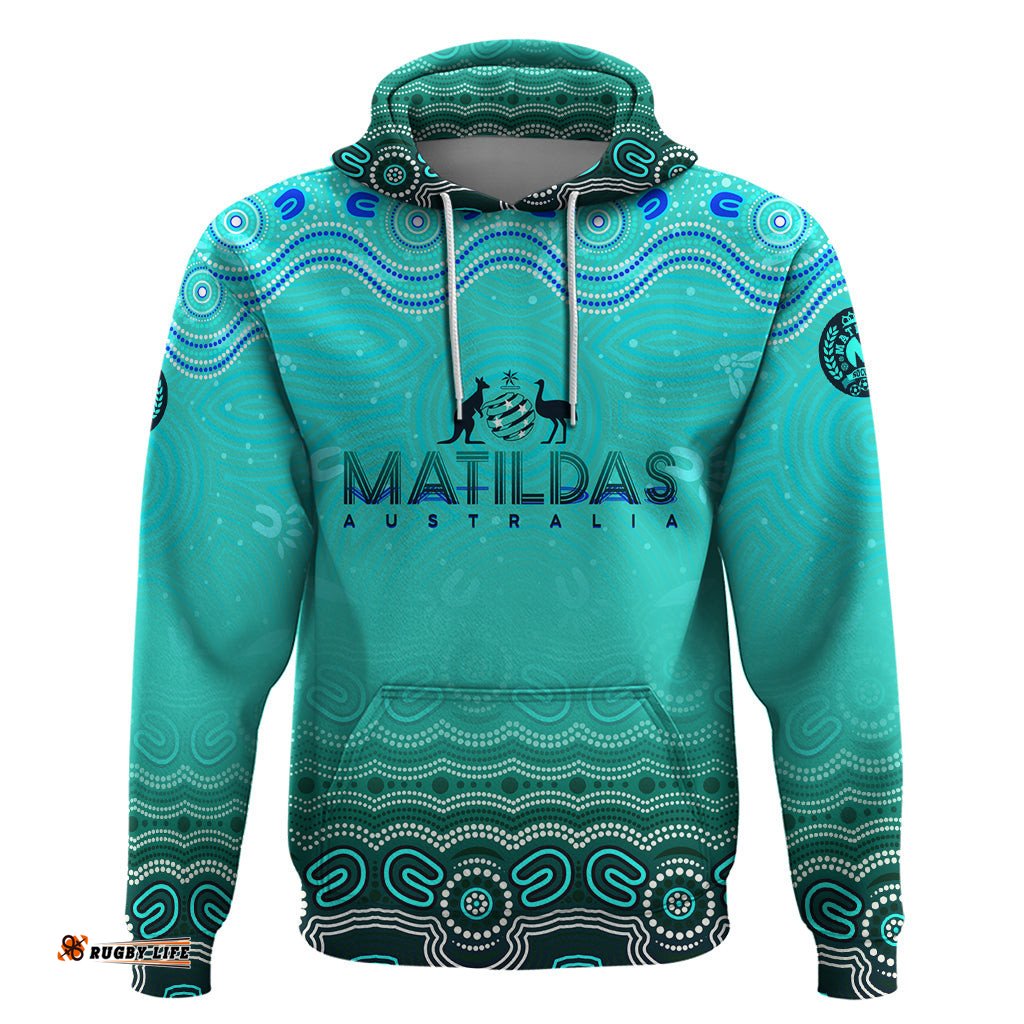 personalised australia matildas hoodie tillies aboriginal simple turquoise dt02