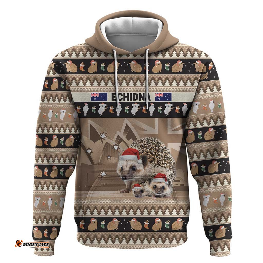 aussie echidna hoodie merry christmas