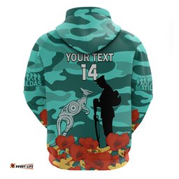 custom matildas anzac day hoodie lest we forget poppies mix camouflage turquoise