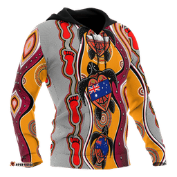 Aboriginal Hoodie, Turtle Patterns Aus Flag Footprint Dot Painting