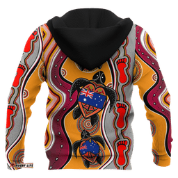 Aboriginal Hoodie, Turtle Patterns Aus Flag Footprint Dot Painting