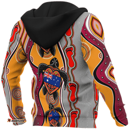 Aboriginal Hoodie, Turtle Patterns Aus Flag Footprint Dot Painting