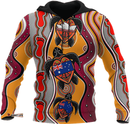 Aboriginal Hoodie, Turtle Patterns Aus Flag Footprint Dot Painting
