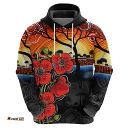 anzac day australia poppy flower hoodie aboriginal style