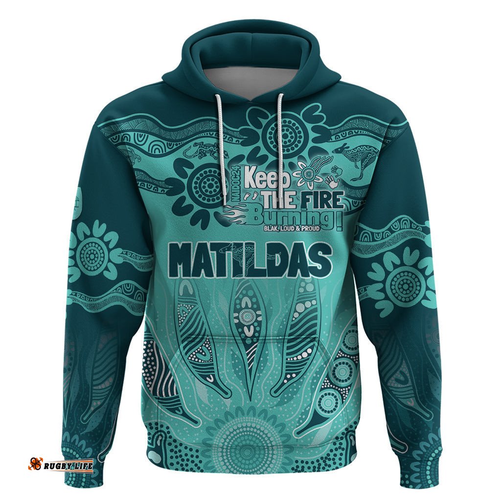 australia matildas indigenous hoodie naidoc 2024 turquoise color
