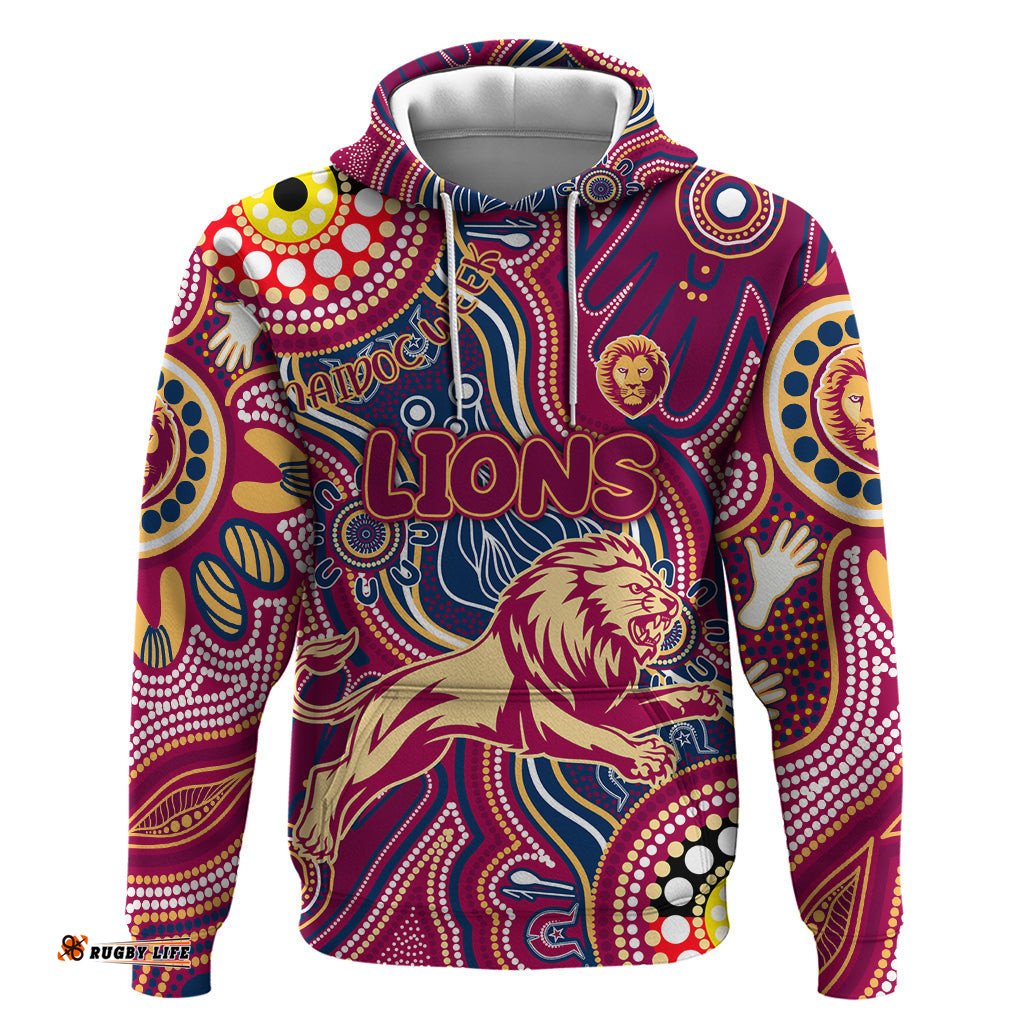 personalised naidoc week 2024 brisbane lions hoodie australian aboriginal hand painting dt02