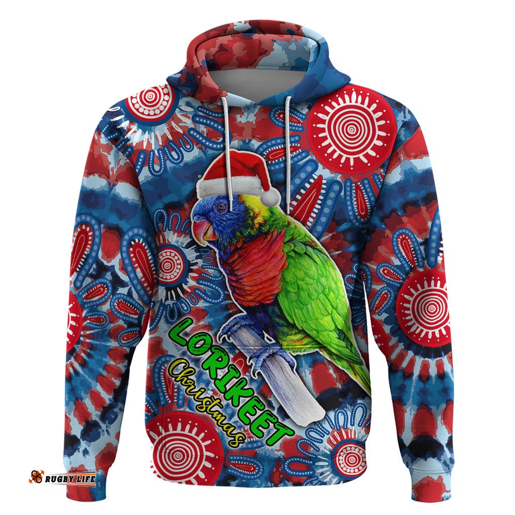 australia lorikeet aboriginal rainbow tie dye merry christmas hoodie