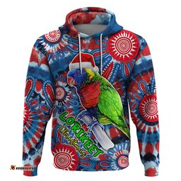 australia lorikeet aboriginal rainbow tie dye merry christmas hoodie