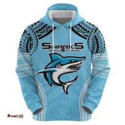 sharks rugby custom hoodie with polynesian style