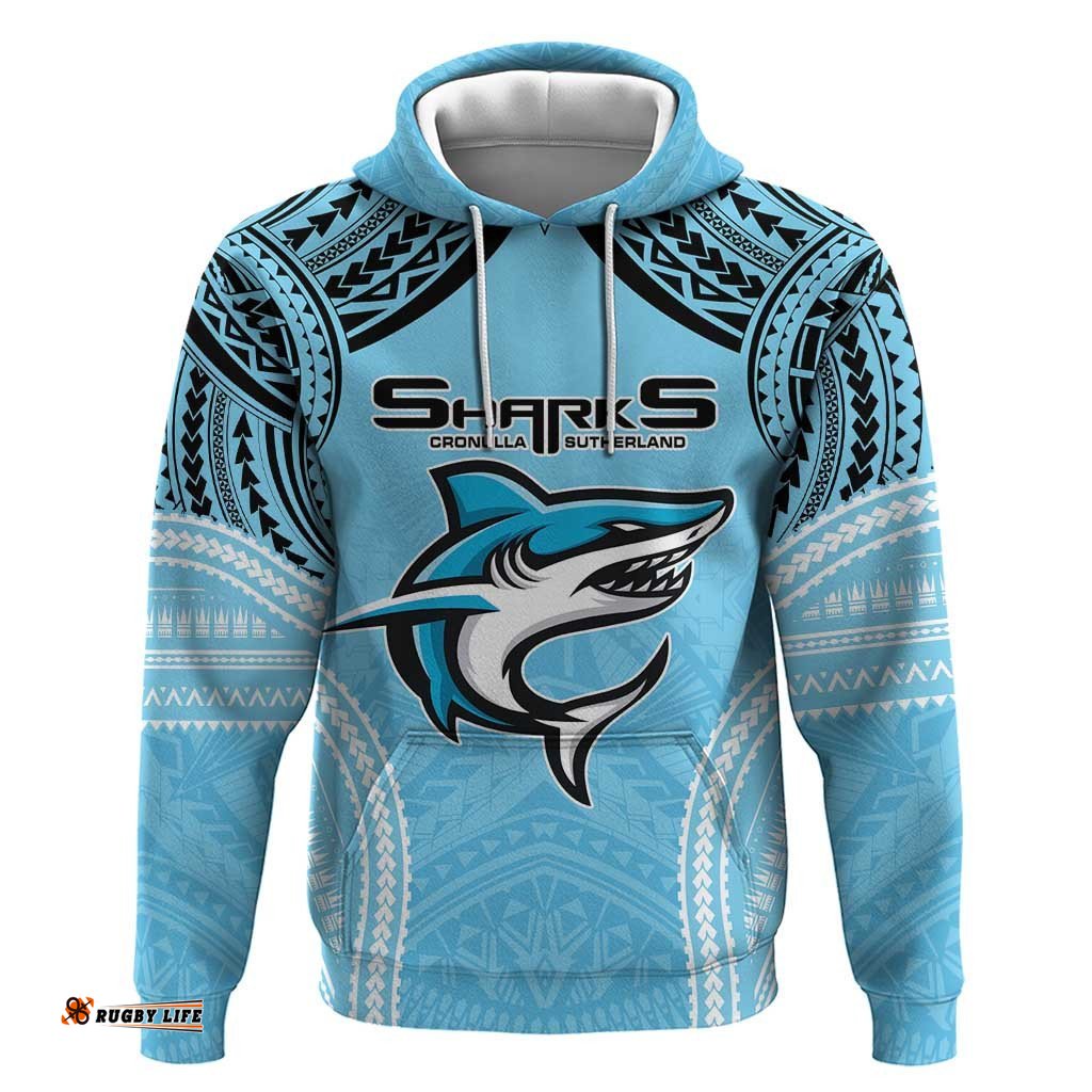 sharks rugby custom hoodie with polynesian style