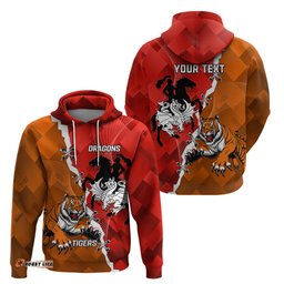personalised dragons and tigers rugby hoodie sporty style