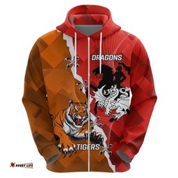 personalised dragons and tigers rugby hoodie sporty style